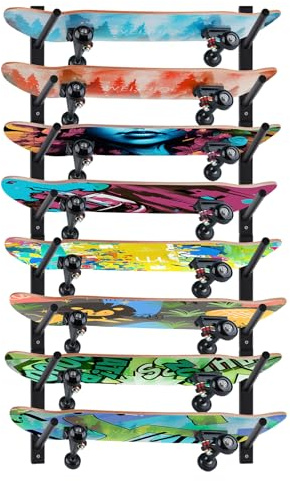 BiJun Supporto da parete per skateboard, schermo da parete per snowboard, mensola da parete orizzontale per sci, supporto di stoccaggio per skateboard, appendiabiti da parete per longboard