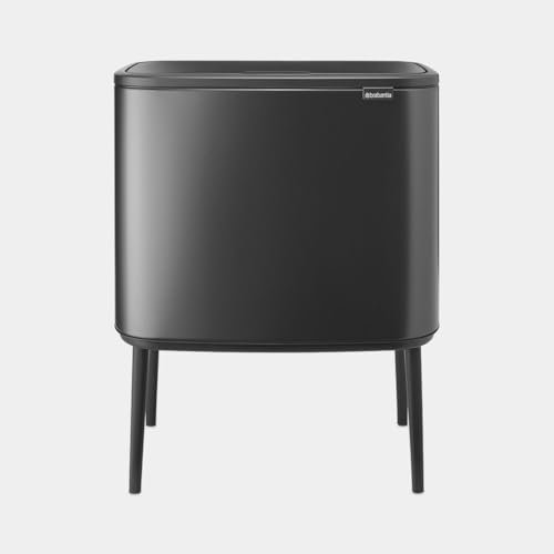 Brabantia Bo Touch Bin 3x11L – Triple Compartment for Recycling | Soft Touch Kitchen Bin with Inner Buckets | Freestanding Waste Sorting Solution with Non-Slip Legs | Confident Grey