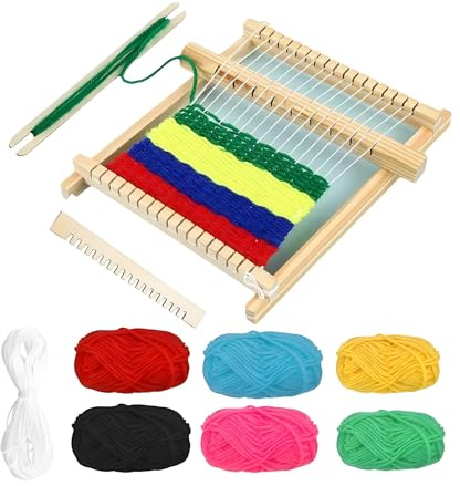 BAPPKON Métier à tisser en bois, 16,5 x 21 cm, métier à tisser pour enfants débutants, métier à tisser réglable, machine à tricoter à la main, kit de tissage avec fils, tige de réglage, peigne