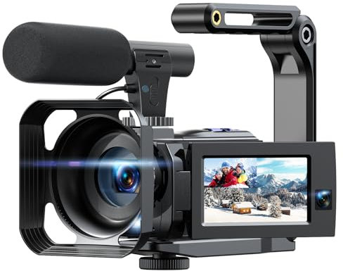 Cámara de vídeo 5K 56MP videocámara Doble Lente WiFi 16X Pantalla táctil de 3.0 cámara Vlog para Youtube grabadora de vídeo con visión Nocturna por Infrarrojos 2 baterías, Tarjeta de 64GB,micrófono