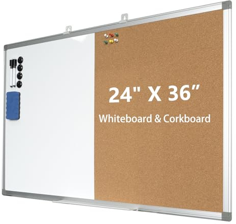 Combination Writeboard 90cmx 60cm Magnetic Whiteboard & Cork Board Alliumn Frame Dry Erase Board Bulletin Board Wall Mounted Memo Message