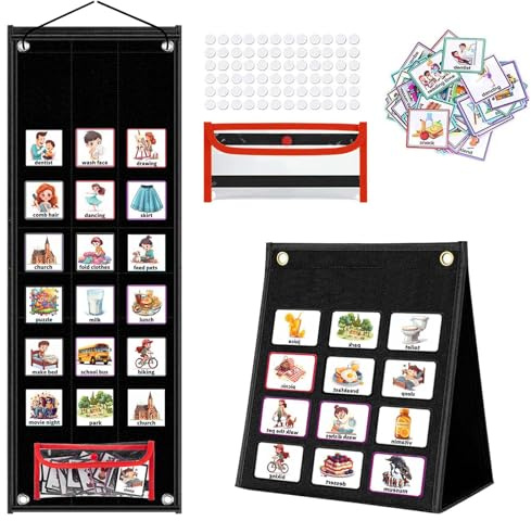 Calendario visual, tabla de rutina diaria para niños con 96 tarjetas de imagen, herramienta de ayuda de aprendizaje visual ahora y siguiente para apoyar la comunicación, la rutina y la transición