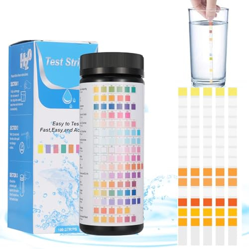 Uqingo 50 Stück 16in1 Trinkwasser Teststreifen, Wassertester Trinkwasser, Pool Tester Wassertester, Wassertest-Set, Einfache Überprüfung der Wasserqualität für freies Chlor, Brom, Alkalinität, pH