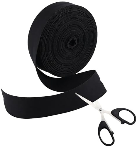 LOLANIUT kantband 2 cm x 20 m, svart, set med sax, bomullssnedband, snedband för kläder, väskor och gör-det-själv-projekt av polyesterbomull, syband, robust för sömnad, reparation och hushåll