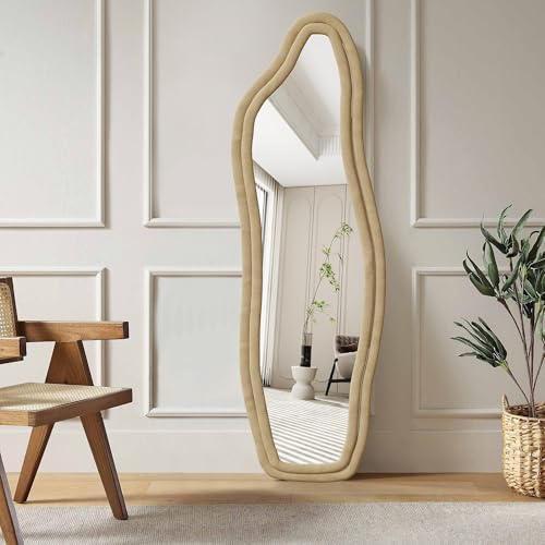 EZSSW Specchio a forma di nuvola, 160 x 50 cm, con cornice nera, moderno da parete e specchio da pavimento per camera da letto e soggiorno, vetro di sicurezza ad alta risoluzione (oro, 160 x 50 cm)