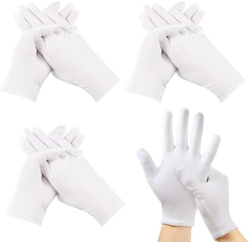 3 Pairs White Cotton Gloves, Soft Cotton Gloves for Dry Hands, Breathable Eczema Glove for Men and Women, Reusable White Cloth Glove