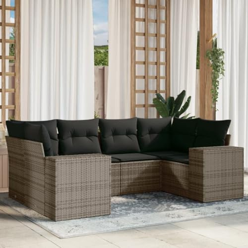 QJBSAVVA Salon de jardin 6 pièces en rotin synthétique gris avec espace de rangement et sac imperméable 62 x 62 x 69 cm Groupe de sièges d'extérieur modulaire pour jardin, terrasse, balcon