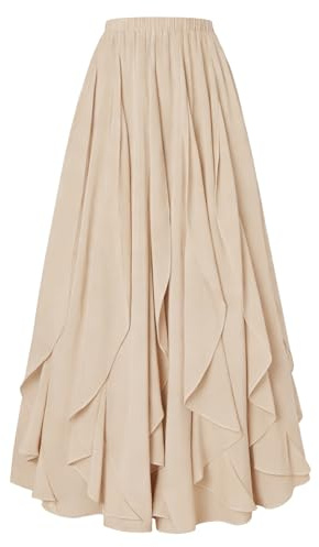 SCARLET DARKNESS Jupe longue Renaissance à volants pour femme - Taille haute - Élastique - Jupe trapèze fluide, kaki, XL