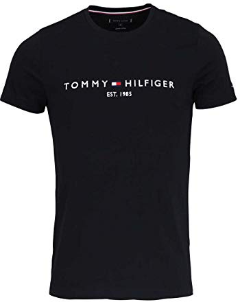 Tommy Hilfiger Camiseta de Manga Corta para Hombre Core Tommy Logo Cuello Redondo, Negro (Jet Black), XS
