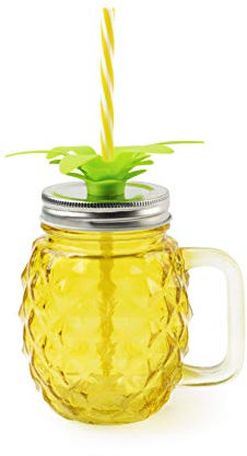 Excelsa Bicchiere/Mug con Cannuccia Tropical Becher mit Strohhalm, Glas, gelb