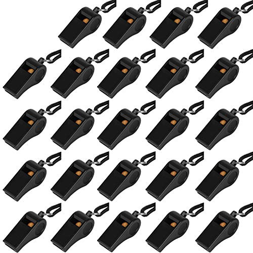 Fya Whistle, Plastic Whistle with Lanyard, Loud Clear Black Whistles Bulk Great for Coaches, Referees, and Officials