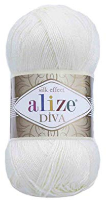 Hilo de tejer a mano 100% microfibra acrílico hilo Alize Diva efecto seda ganchillo arte encaje artesanía lote de 4 madejas 400 g 1532 yardas color (1055 blanco azúcar)