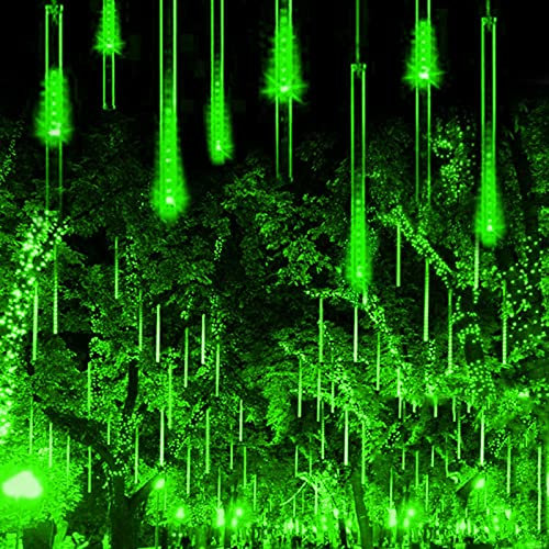 288LED Meteoros Lluvia Luces,KINGCOO Impermeable 30cm 8 Tubos Solar Meteoritos Mangueras Guirnaldas Luminosas Luz Navidad para Jardín Exterior Interior Fiesta Boda Decoración (Verde)
