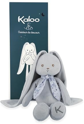 KALOO - Lapinoo - Doudou Coniglio - Peluche in Velluto a Coste per Neonato - 35 cm - Colore Blu - Materiale Ultra Morbido - Confezione Regalo - dalla Nascita, K972200