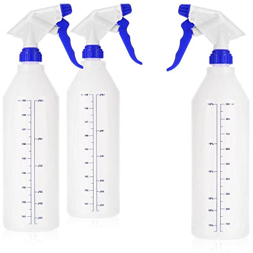 com-four® 3x flacon pulvérisateur avec échelle - pulvérisateur à pompe résistant aux produits chimiques pour acides, hydrocarbures et solvants - flacon atomiseur avec buse réglable - 900 ml (viton)