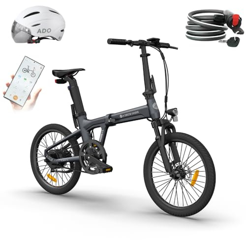 Vélo électrique Pliant ADO Air20S 20, Léger 18,5 kg, Entraînement par Courroie, Max 25km/h, Pédalage Assisté, Capteur de Couple, Batterie 36 V 9,6 Ah, Autonomie de100 KM (Version Amortisseur) (Gris)
