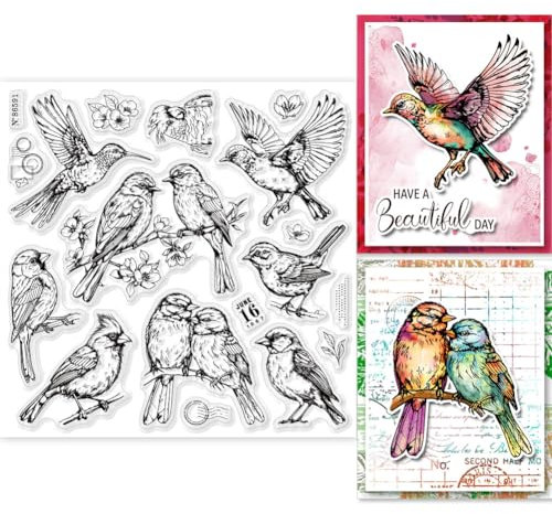 GLOBLELAND Transparente Stempel „Paar Vögel“ Für DIY Scrapbooking, Steine, Silikonstempel, Siegel, Baumblätter, Vögel, Transparente Stempel Für Karten, Fotoalbum, Tagebuch, 5.91x5.91 Zoll