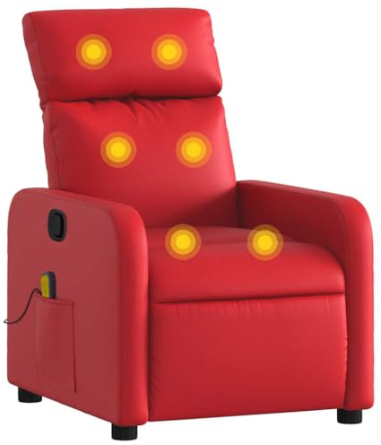 vidaXL Sillón de Masaje Reclinable, Silla con Respaldo Reposabrazos, Butaca de Relax Descanso TV, Asiento para Casa, Cuero Sintético Rojo