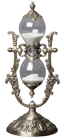 Europäischer Sanduhr-Timer,Vintage-gravierte Messing-weiße Sanduhr,rotierende Sanduhr 15 Minuten,30 Minuten,antike große Glas-Metall-Sanduhr,geeignet für Zuhause,Schreibtisch,Bürodekoration