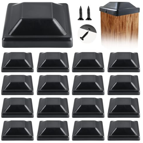 Vegena Lot de 16 Capuchons pour Poteaux de Clôture 9x9 cm - Bouchon Tube Carré, Bouchons en Plastique pour Poteaux de Clôture - Vis Incluses