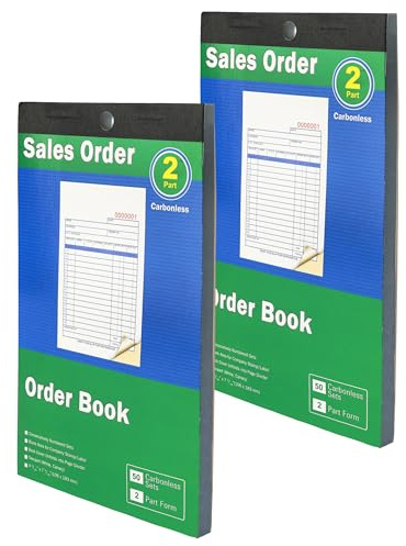 Sales Order Book 2-Part Carbonless Form White Canary 4-3/16x7-3/16 Inches 50 Sets per Book Ideal for Keeping Proper Records of Orders and Sales (2Packs)
