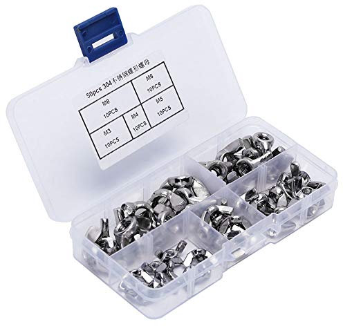 50 Stück Flügelmuttern, Edelstahl Flügelmuttern Handfestes Sortiment an Flügelmuttern für Schraubenbolzen M3, M4, M5, M6, M8