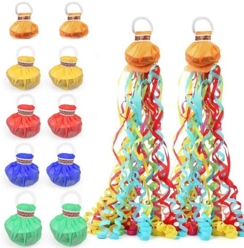 KARLOR Serpentinas para lanzar, 10 unidades de serpentinas coloridas de mano, sin ensuciar, confeti, boda, fiesta, colorido, serpentinas, bombas, serpentinas de mano para cumpleaños, carnaval
