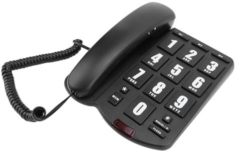 Großtastentelefon für Senioren, Schnurgebundenes Festnetztelefon, Direktwahl für die Familie, Lautstärke Einstellbar, Deaktop- und Wandmontage Möglich (Black)