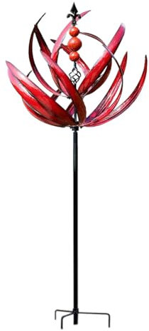 Hsthe Sea Moulin à Vent en métal Rotatif à 360 degrés pour Jardin, décoration de Jardin en Tige épaisse, Sculpture rotative en Forme de Lotus pour pelouse/terrasse/Jardin – Rouge