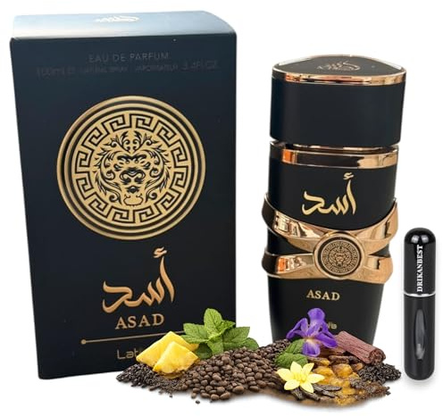 Perfume Asad para hombres Eau de Parfum 100 ml (ORIGINAL) Perfume árabe Oriental Intenso+REGALO Atomizador 5ml DRIKANBEST