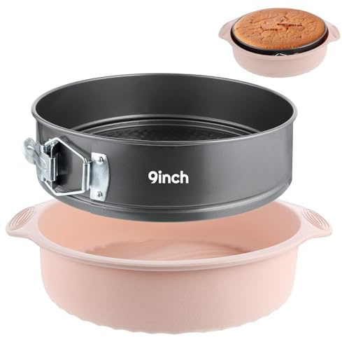 AIHSUMC 9 Inch Springform Pan with Pan Protector, Non-stick Leakproof Springform Cake Pan with Removable Bottom, Silicone Cheesecake Pan Protector Preventing Water from Entering the Springform Pan