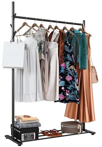 Klass Home Collection Portable Heavy Duty Clothes Rail For Bedroom, Home & Shops, 50KG Load Clothes Rack With Storage Shelf, Metal Clothing Rail For Hanging Garments, Coats (Black With Feet)