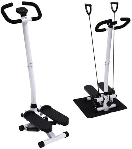 DAOHHFO övning quiltningsmaskin för hem, 150 kg/330,69 pund stående övning, stegmaskin med styre, svart, justerbar höjd, fitness-stepper med display, 90 cm motståndsband