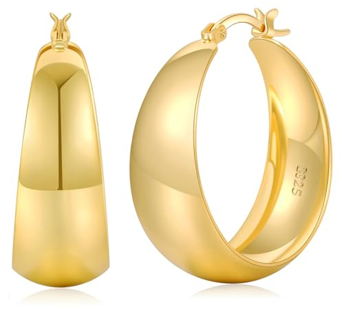 Senteria Thick Chunky 14KGold Plated Hoop Earrings for Women Hypoallergenic