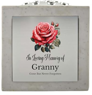 In Loving Memory Of Memorial Rose Bowl Grave Marker Flower Pot Vase With Rose Design Mum Dad Grandad & Lots More White/Silver (UV PRINTED) (Granny)