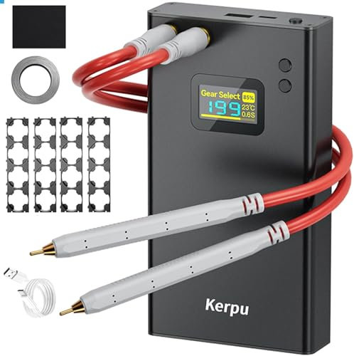 Kerpu Poste à souder par points, sans fil, 12000 mAh, écran LCD de 2 pouces, mini soudeuse portable et réglable avec 199 vitesses