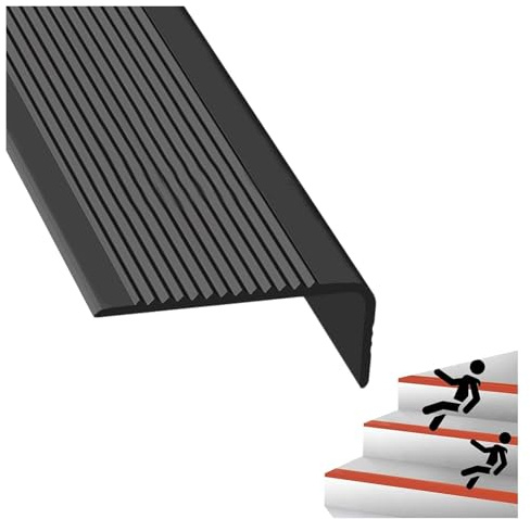 Profili Angolari per Bordi Bordo Antiscivolo per Scale per Interni ed Esterni, in Legno, Metallo, Autoadesivo, per Scale, Antiscivolo, in PVC, Larghezza 3X7 cm LLIMEIDP250410(Color:Black,Size:1.4m/55.