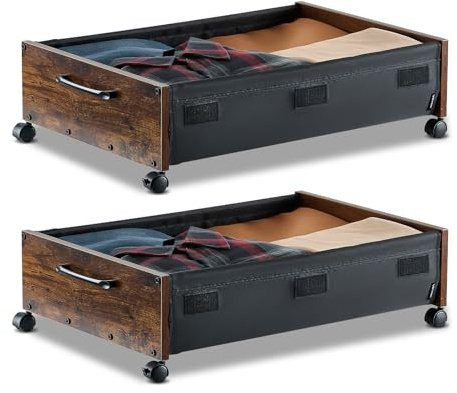 VEVOR Sacs de Rangement sous Lit avec Roulettes Verrouillables, Organisateur de Chaussures sous le Lit 2 Pièces de 65 x 46 x 18 cm, Boîte de Rangement pour Vêtements, Couvertures, Chambre à Coucher