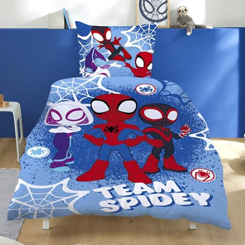 Familando – Spidey Bettwäsche-Set (2-teilig) – Decken- & Kissenbezug 135x200 cm & 80x80 cm mit Reißverschluss – Flanell aus 100% Baumwolle – Winterbettwäsche – Öko-TEX Zertifiziert