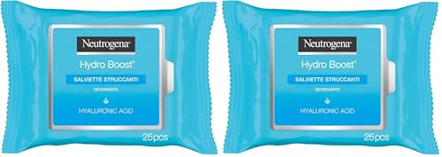 Neutrogena Hydro Boost Salviette Struccanti, Salviettine struccanti e idratanti arricchite con Acido Ialuronico, Struccante viso e occhi detergente per trucco waterproof, 1 confezione da 50 pezzi