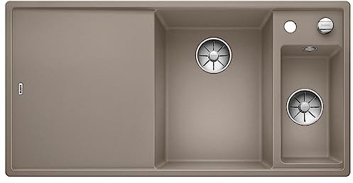 BLANCO AXIA III 6 S | Granitspüle aus SILGRANIT tartufo | Einbauart: Einbau von Oben | Hauptbecken rechts | mit Glasschneidbrett | für 60 cm breite Unterschränke | Verschiebbares Schneidbrett