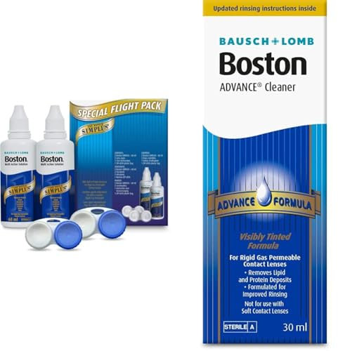 Boston Simplus Multi-Action Solution Flight Pack - 2X 60ml Contact Lens - 2X Lens Cases for Travel Convenience & Advance Cleaner, Leaves Lenses Clean, 30 ml