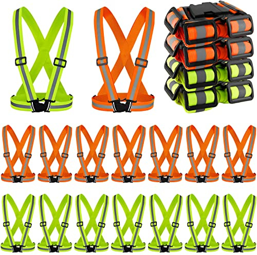 Hercicy 20 Pcs Reflective Vest High Visibility Safety Vests, Adjustable Running Gear Straps Lightweight Reflector for Construction (Green,Orange)