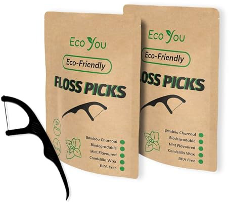 EcoYou Biologisch abbaubare Zahnseide-Plektren, 100 Stück (2 Stück) | Zahnseide Sticks | Bambusseide | Zahnseide | Zahnseide | Zahnseide