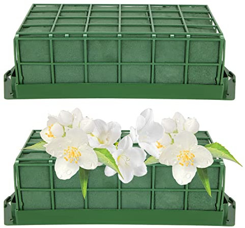 AKOLAFE 2PCS Floral Foam Blocks Floral Foam Cage for Artificial Flowers Dry Florist Foam Bricks with Protective Holder, Flower Arranging Foam for Wedding Party, Home Garden Decoration