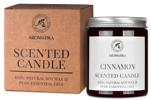 Bougie Parfumée Cannelle 150g - Huile Essentielle de Cannelle Pure - Bougie de Cire de Soja - Aromathérapie - Désodorisant pour la Maison - Idée pour Anniversaire - Noël