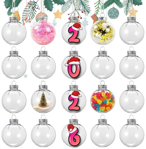 20 Stück Weihnachtskugeln Klar,6CM Befüllbare Weihnachtskugeln,Christbaumkugeln DIY,Durchsichtige Christbaumkugeln,Durchsichtige Kunststoffkugeln (6 cm)