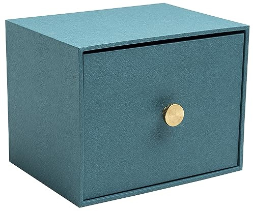 Exacompta - Ref 78603E - Caja de fotos con cajón Office By Me con 4 divisores - para archivar tarjetas A6 o fotos de 11 x 15 cm o 10 x 15 cm - cubierta con papel de efecto textil azul pato