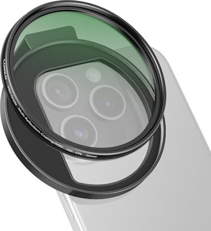 CAMOLOGEEK Filtro CPL, Obiettivo per Fotocamera da 72 mm con Supporto Freddo in Metallo, Clip per Smartphone Compatibile con iPhone 16 15 14 13 12 11 X XS Plus Pro Max e Samsung Galaxy S24 S23 S22