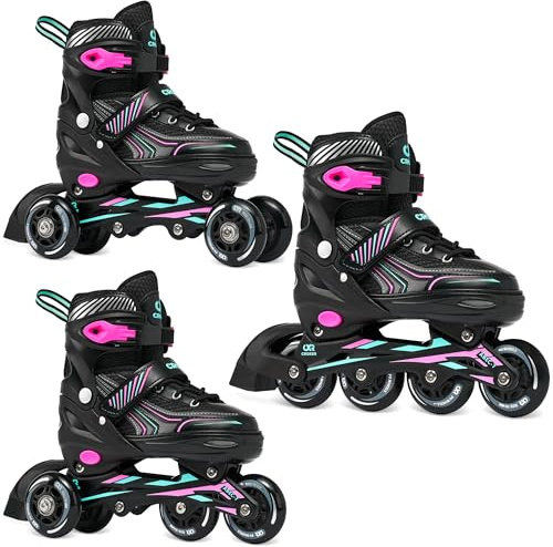 CROXER Optima 3in1 Inline Skates Pattini in linea Triskates Pattini a rotelle per bambini e adulti regolabili (Mint/Pink, 31-34 (18,5cm-20,5cm))